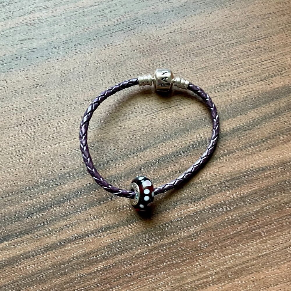 Pandora Purple Leather Bracelet and Charm